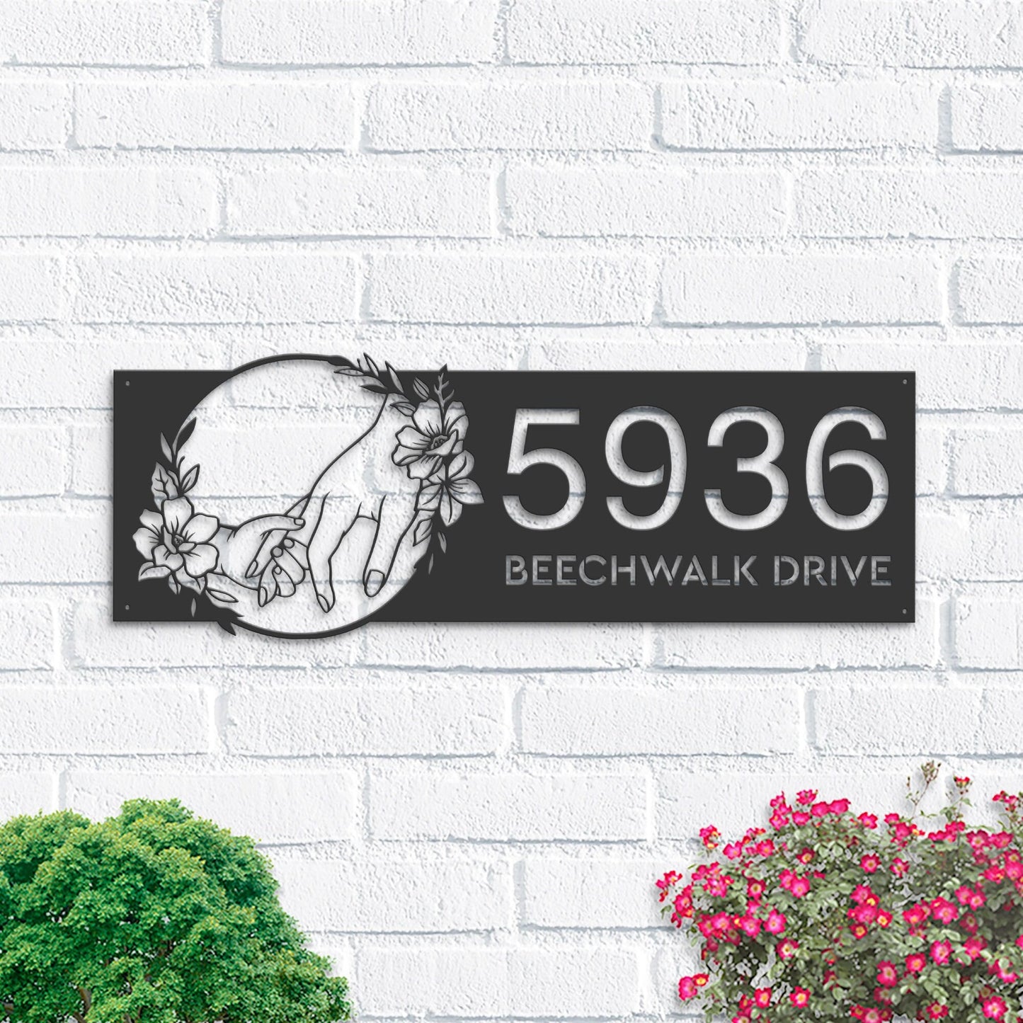 Personalized Mother hold children's hand, Mom and baby Metal Address Sign House number Hanging Address Plaque Yard Sign Outdoor Garden Stake