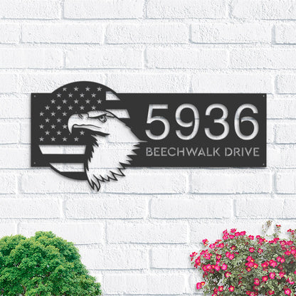 Personalized USA eagle with flag patriotic Metal Address Sign House number Hanging Address Plaque Yard Sign Outdoor Sign Garden Stake