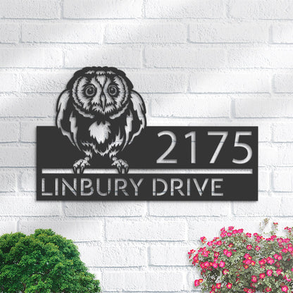 Personalized Peeking Owl Metal Address Sign With LED lights House number Hanging Address Plaque Yard Sign Outdoor Garden Stake