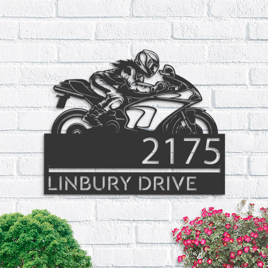 Personalized Female biker Metal Address Sign House number Hanging Address Plaque Yard Sign Outdoor Sign Garden Stake