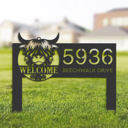 Personalized Cow heifer farmhouse farm animal ranch Metal Address Sign | Hanging Address Plaque | Yard Sign, Outdoor Sign | Garden Stake