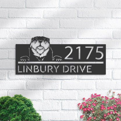 Personalized Peeking Otter Metal Address Sign With LED lights House number Hanging Address Plaque Yard Sign Outdoor Garden Stake