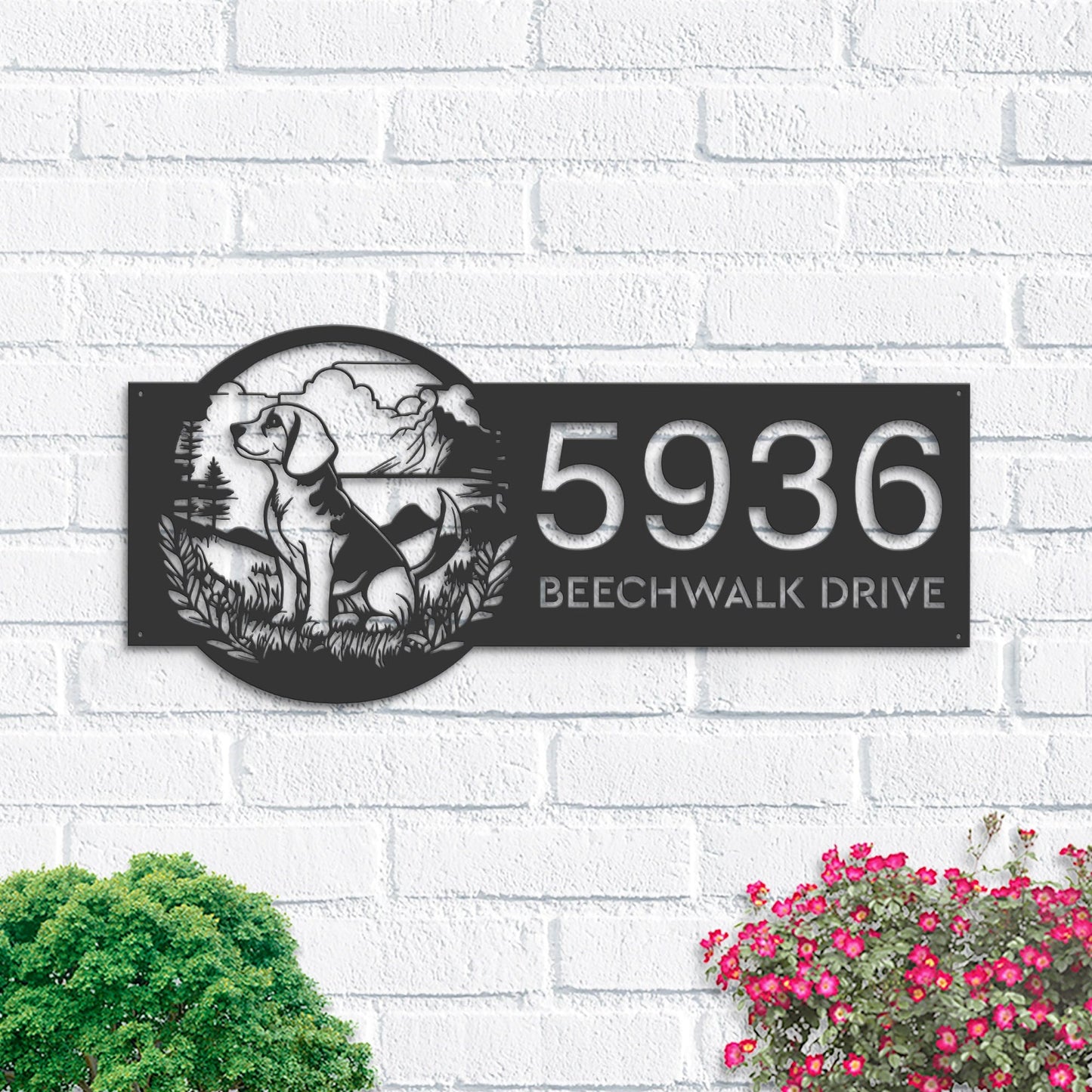 Personalized Beagle Cute dog puppy Metal Address Sign House number Hanging Address Plaque Yard Sign, Outdoor Sign Garden Stake