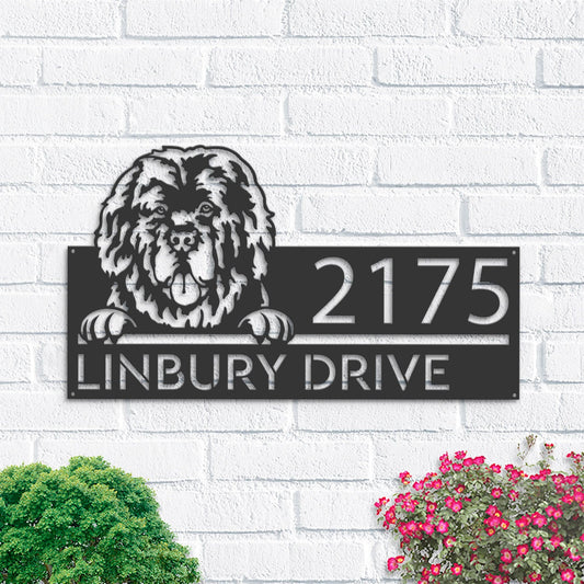 Personalized Newfoundland dog, Cute puppy Metal Address Sign House number Hanging Address Plaque Yard Sign Outdoor decor Garden Stake