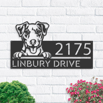 Personalized Jack Russell dog, Cute puppy Metal Address Sign House number Hanging Address Plaque Yard Sign Outdoor decor Garden Stake