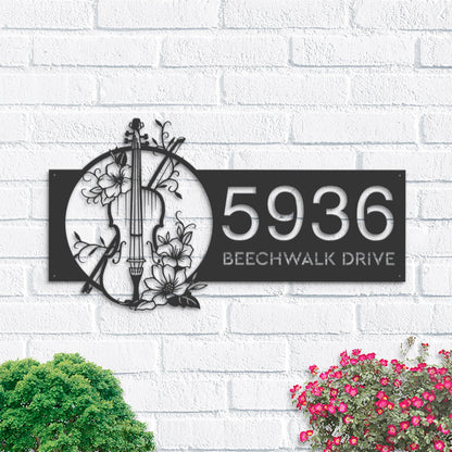 Personalized Floral Violin Violin player Metal Address Sign House number | Hanging Address Plaque | Yard Sign, Outdoor Sign | Garden Stake