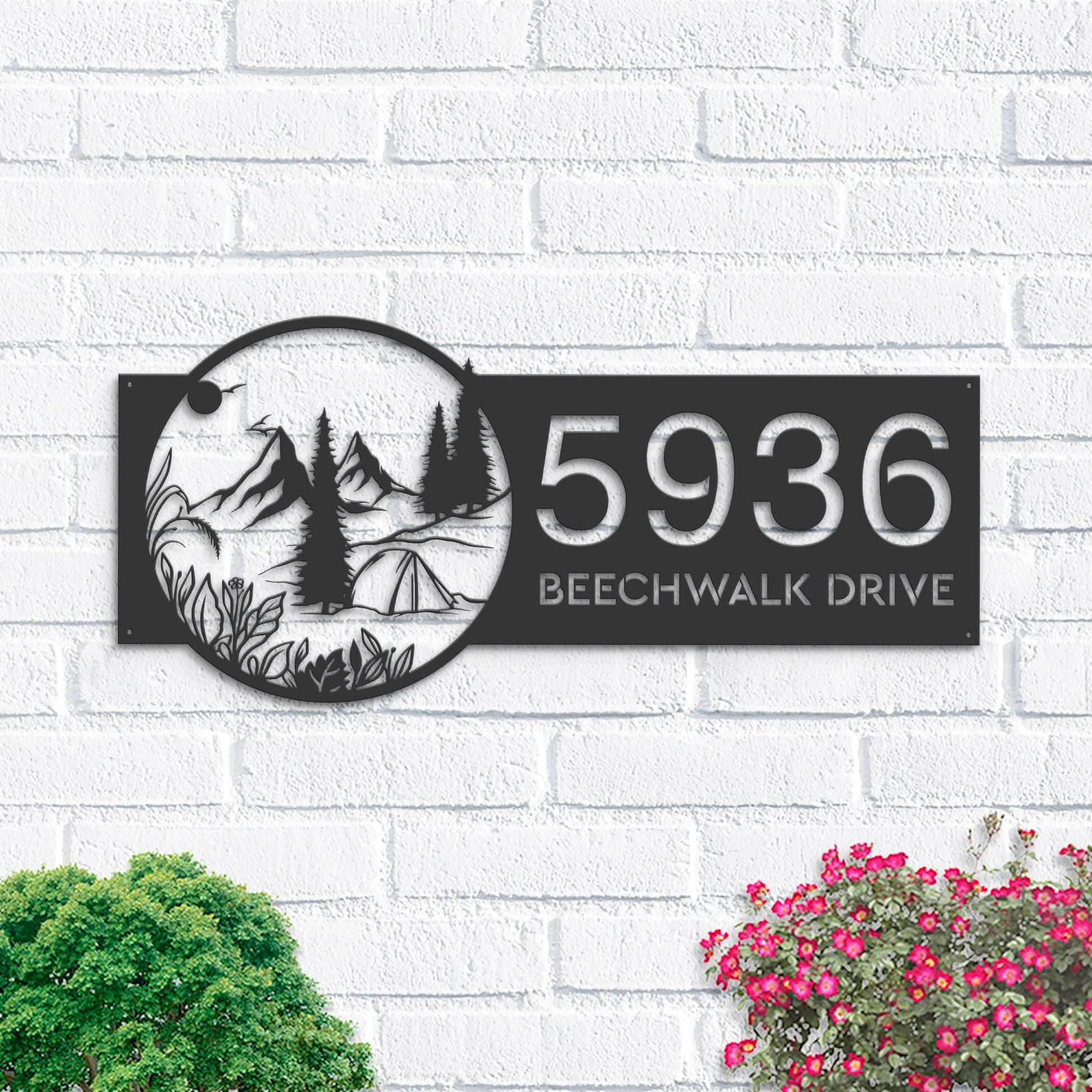 Personalized Camping outdoor campfire Metal Address Sign House number | Hanging Address Plaque | Yard Sign, Outdoor Sign | Garden Stake