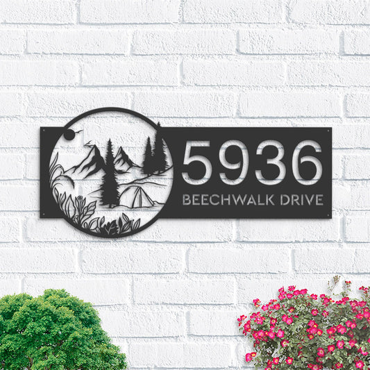 Personalized Camping outdoor campfire Metal Address Sign House number | Hanging Address Plaque | Yard Sign, Outdoor Sign | Garden Stake