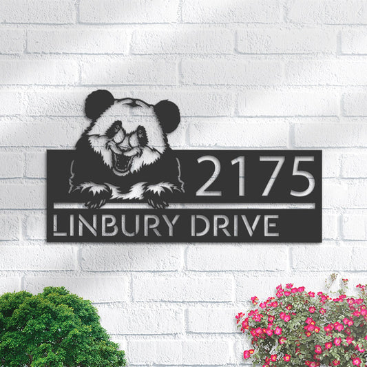 Personalized Peeking Panda Metal Address Sign With LED lights House number Hanging Address Plaque Yard Sign Outdoor Garden Stake