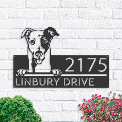 Personalized Greyhound dog, Cute puppy Metal Address Sign House number Hanging Address Plaque Yard Sign Outdoor decor Garden Stake