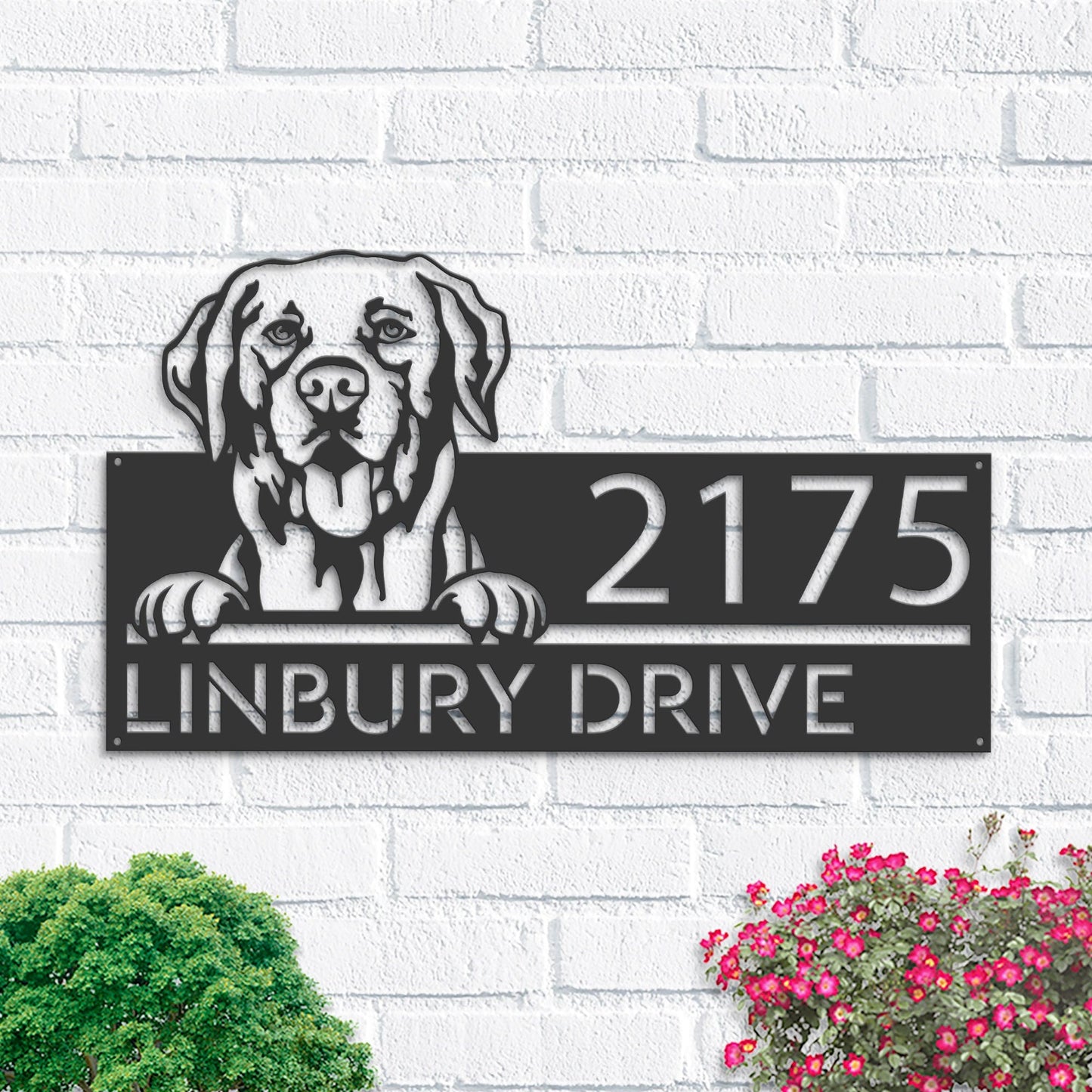 Personalized Labrador dog, Cute puppy Metal Address Sign House number Hanging Address Plaque Yard Sign Outdoor decor Garden Stake