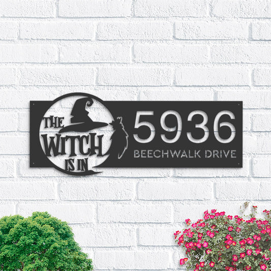 Personalized The witch is in halloween Metal Address Sign House number Hanging Address Plaque Yard Sign Outdoor Sign Garden Stake