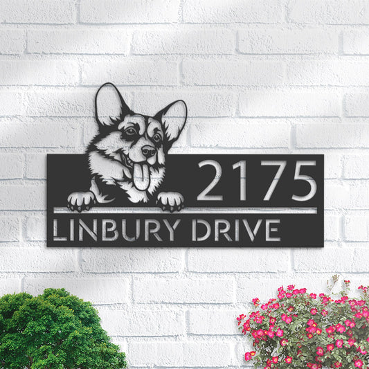 Personalized Corgi dog, Puppy Metal Address Sign House number Hanging Address Plaque Yard Sign Outdoor decor Garden Stake