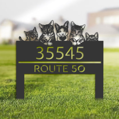 Personalized Cute peeking cats kittens Metal Address Sign House number Hanging Address Plaque Yard Sign Outdoor Sign Garden Stake