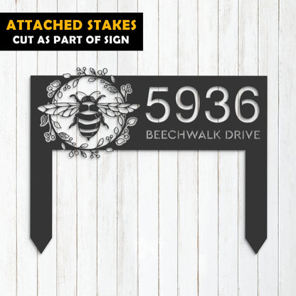 Personalized Bee Metal Address Sign House number | Hanging Address Plaque | Yard Sign, Outdoor Sign | Garden Stake