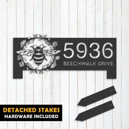 Personalized Bee Metal Address Sign House number | Hanging Address Plaque | Yard Sign, Outdoor Sign | Garden Stake