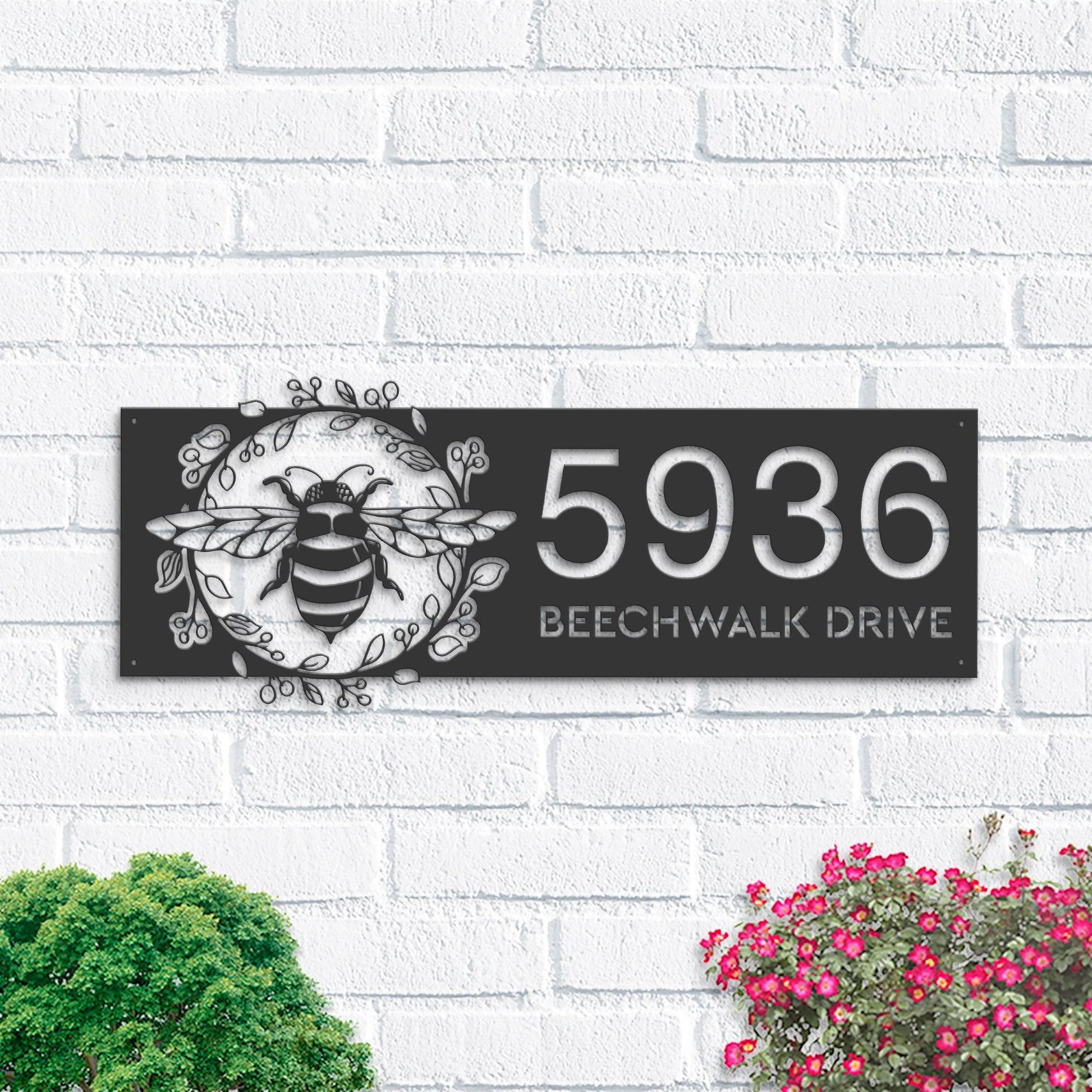 Personalized Bee Metal Address Sign House number | Hanging Address Plaque | Yard Sign, Outdoor Sign | Garden Stake