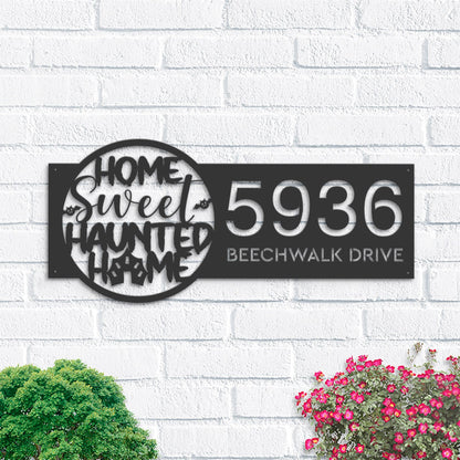 Personalized Home sweet haunted home Halloween Metal Address Sign House number Hanging Address Plaque Yard Outdoor Sign Garden Stake