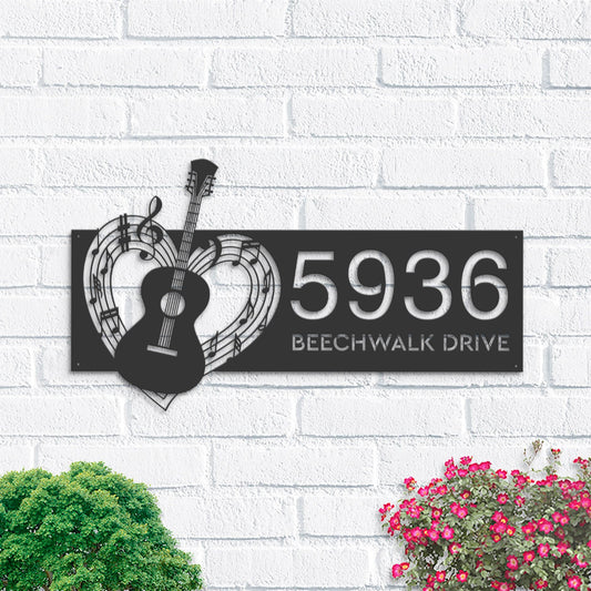 Personalized Love Guitar music notes Guitarist Metal Address Sign House number Hanging Address Plaque Yard Sign Outdoor Sign Garden Stake