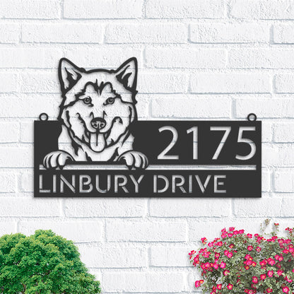 Personalized Husky dog, Cute puppy Metal Address Sign House number Hanging Address Plaque Yard Sign Outdoor decor Garden Stake