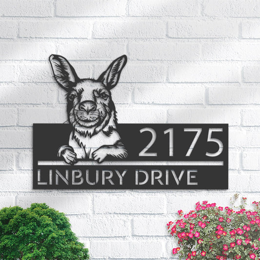 Personalized Peeking Kangaroo Metal Address Sign With LED lights House number Hanging Address Plaque Yard Sign Outdoor Garden Stake