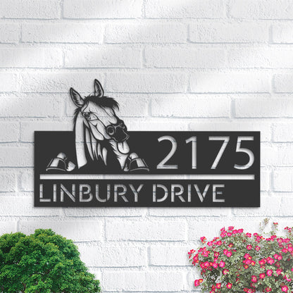 Personalized Peeking Horse Metal Address Sign With LED lights House number Hanging Address Plaque Yard Sign Outdoor Garden Stake