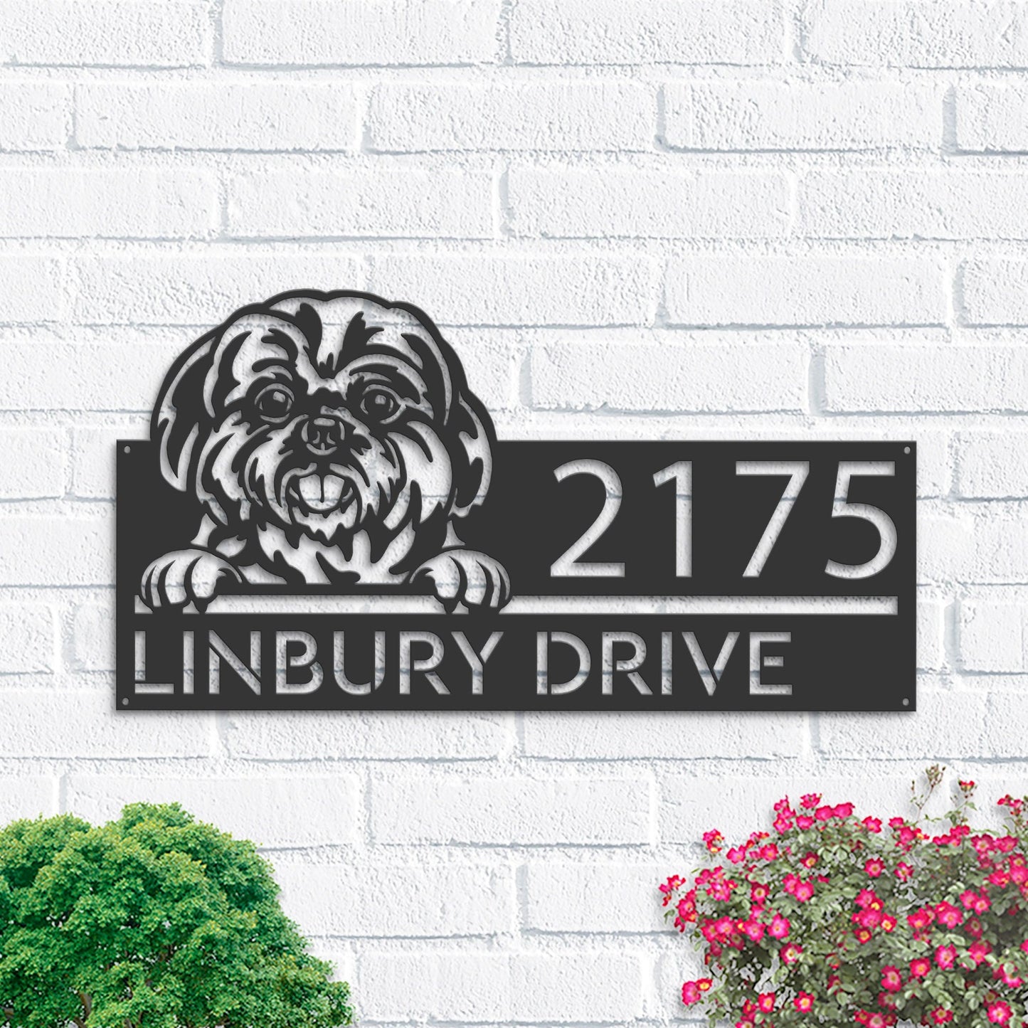 Personalized Shih Tzu Dog, Cute puppy Metal Address Sign House number Hanging Address Plaque Yard Sign Outdoor decor Garden Stake