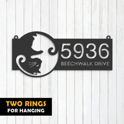 Personalized Yin Yang cat cute kitten pet Metal Address Sign House number Hanging Address Plaque Yard Sign Outdoor Sign Garden Stake