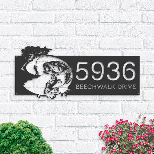 Personalized Bass fishing fisherman Metal Address Sign | Hanging Address Plaque | Yard Sign, Outdoor Sign | Garden Stake