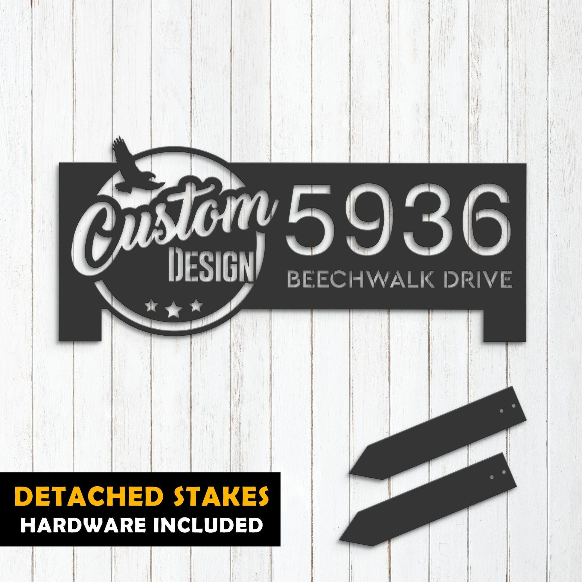 Custom color logo family Crest, code of arms Metal Address Sign House Number, Hanging Address Plaque Yard Sign, Outdoor Sign Garden Stake