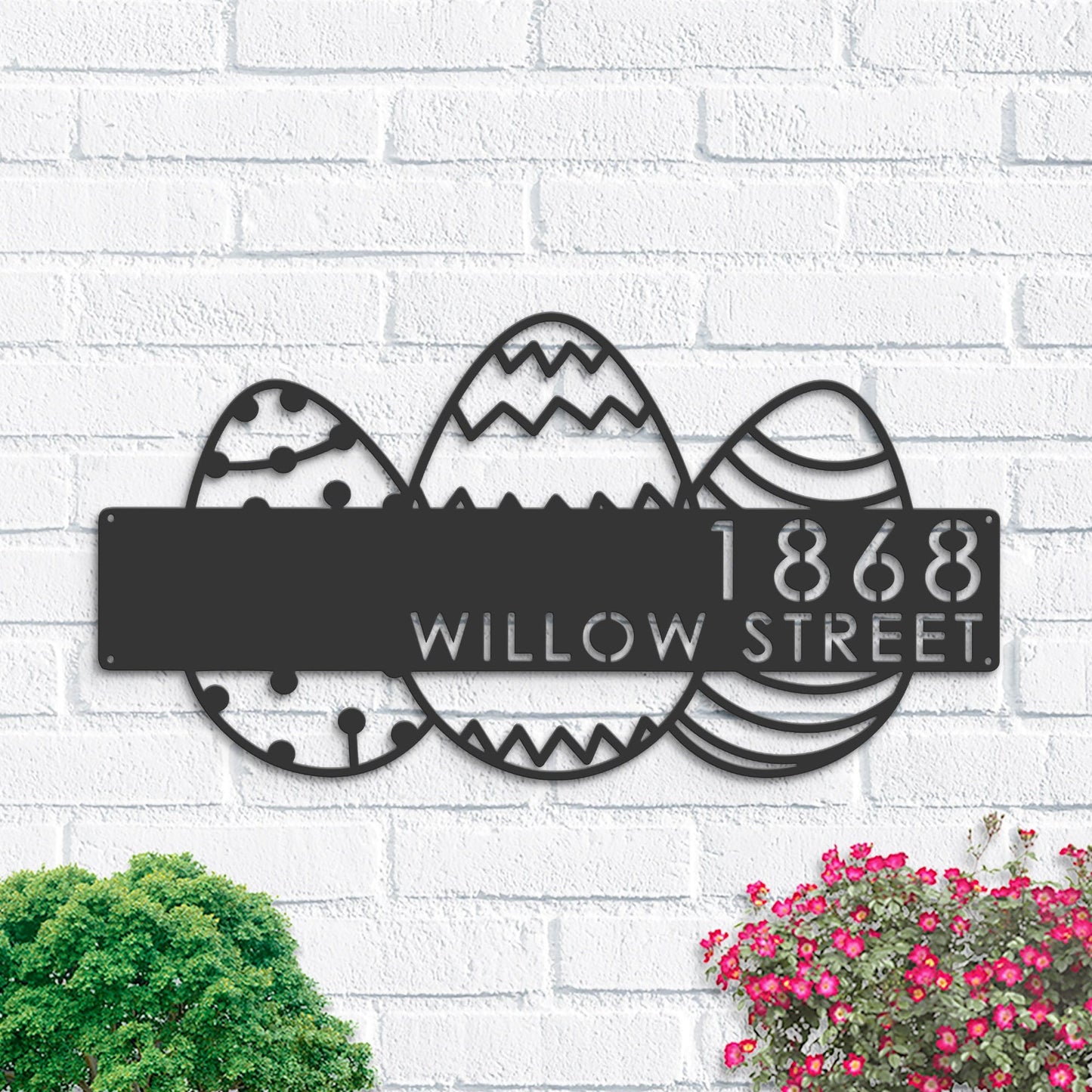 Personalized Easter eggs Metal Address Sign | Hanging Address Plaque | Yard Sign, Outdoor Sign | Garden Stake