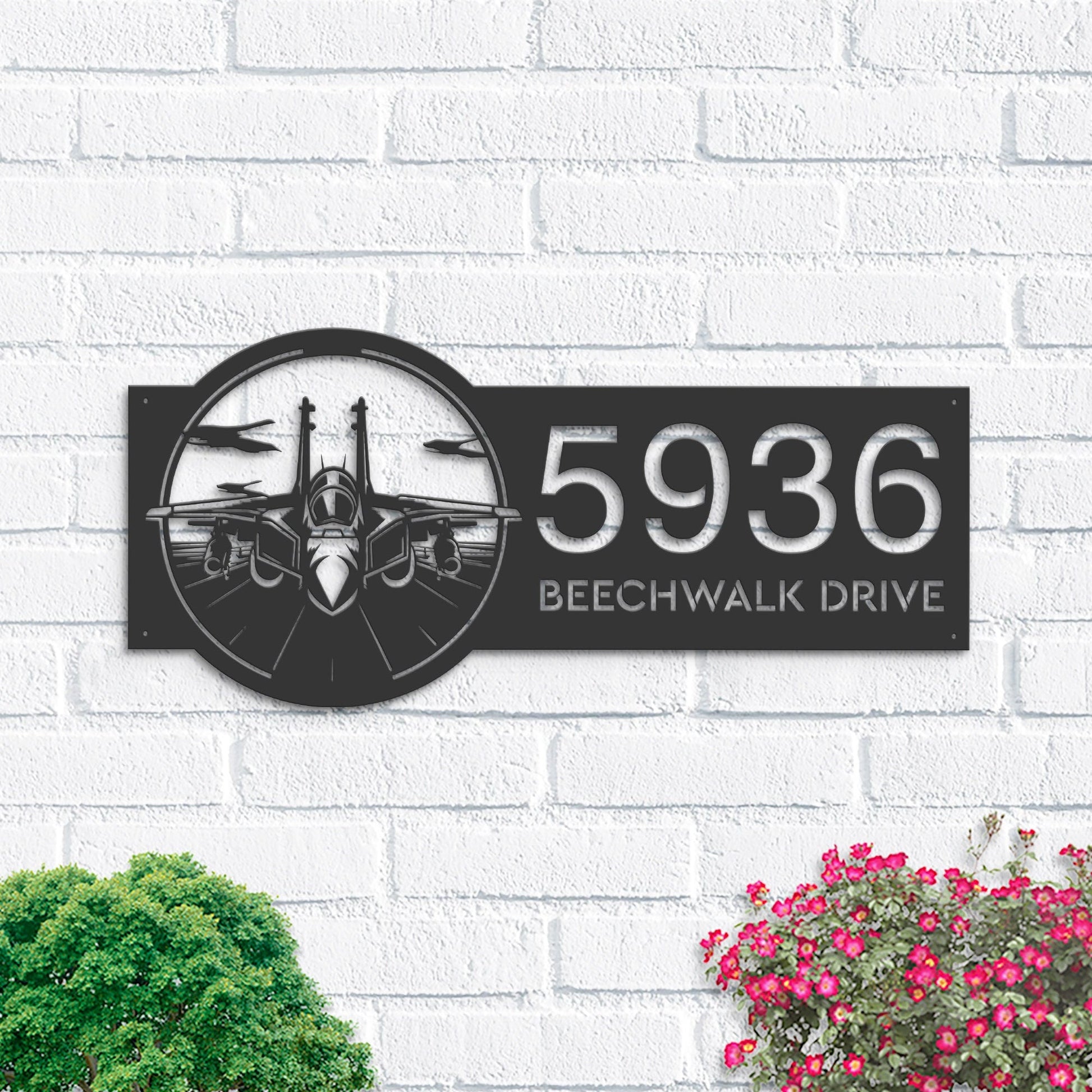 Personalized Jet fighter airplane US Airforce Metal Address Sign Custom House number Hanging Address Plaque Yard Sign Outdoor Garden Stake