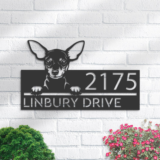 Personalized Miniature pinscher dog, cute puppy Metal Address Sign House number Hanging Address Plaque Yard Sign Outdoor decor Garden Stake