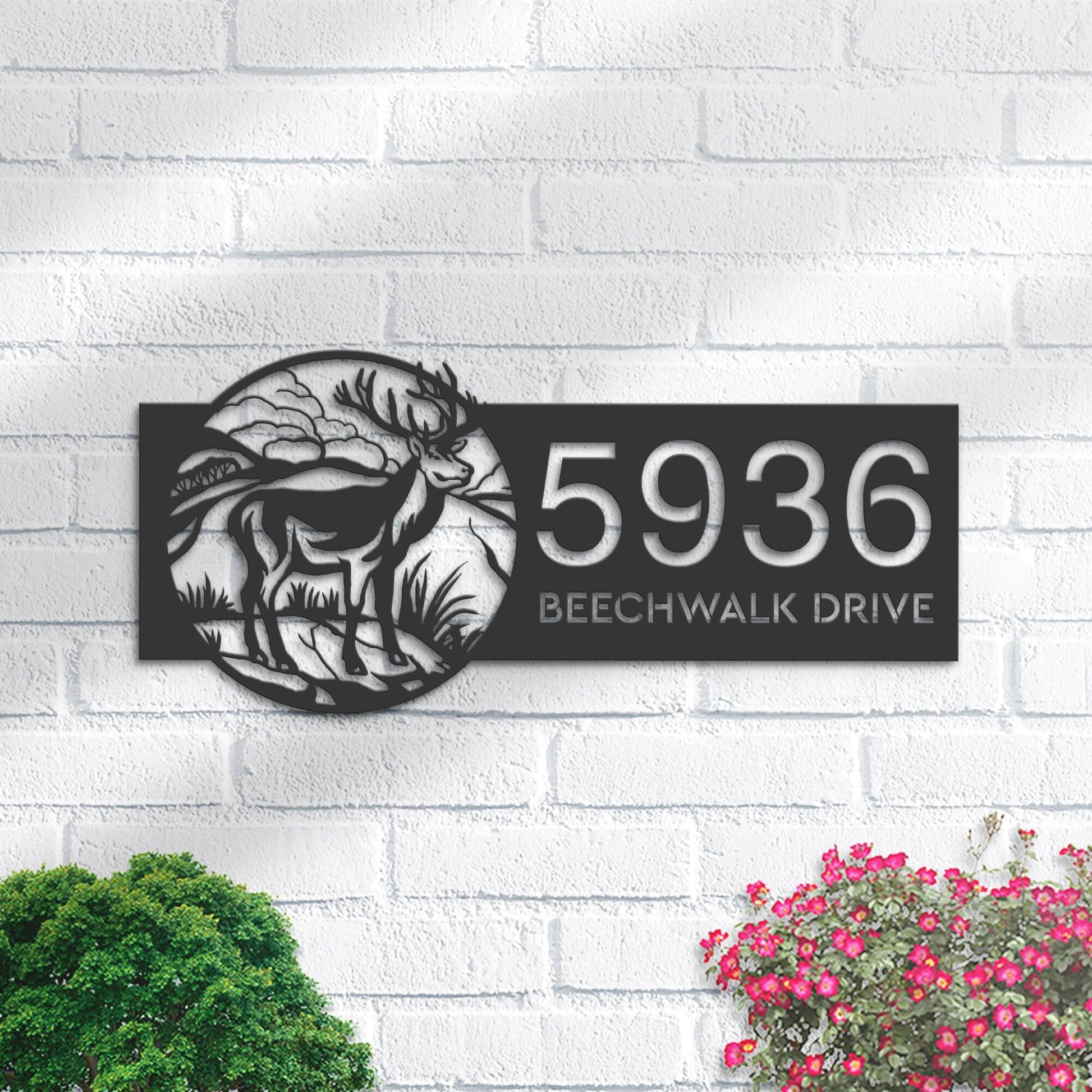 Personalized Deer Male Metal Address Sign With LED lights House number Hanging Address Plaque Yard Sign Outdoor Garden Stake