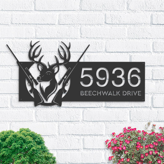 Personalized Deer hunting Metal Address Sign House number Hanging Address Plaque Yard Sign Outdoor Sign