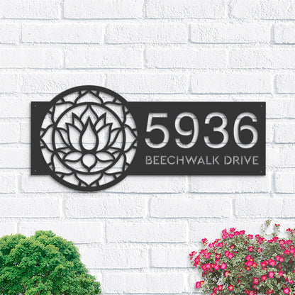 Personalized Manlada lotus Metal Address Sign House number Hanging Address Plaque Yard Sign Outdoor Sign Garden Stake