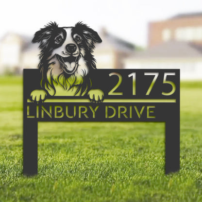 Personalized Australian Shepherd dog, puppy Metal Address Sign House number Hanging Address Plaque Yard Sign Outdoor decor Garden Stake