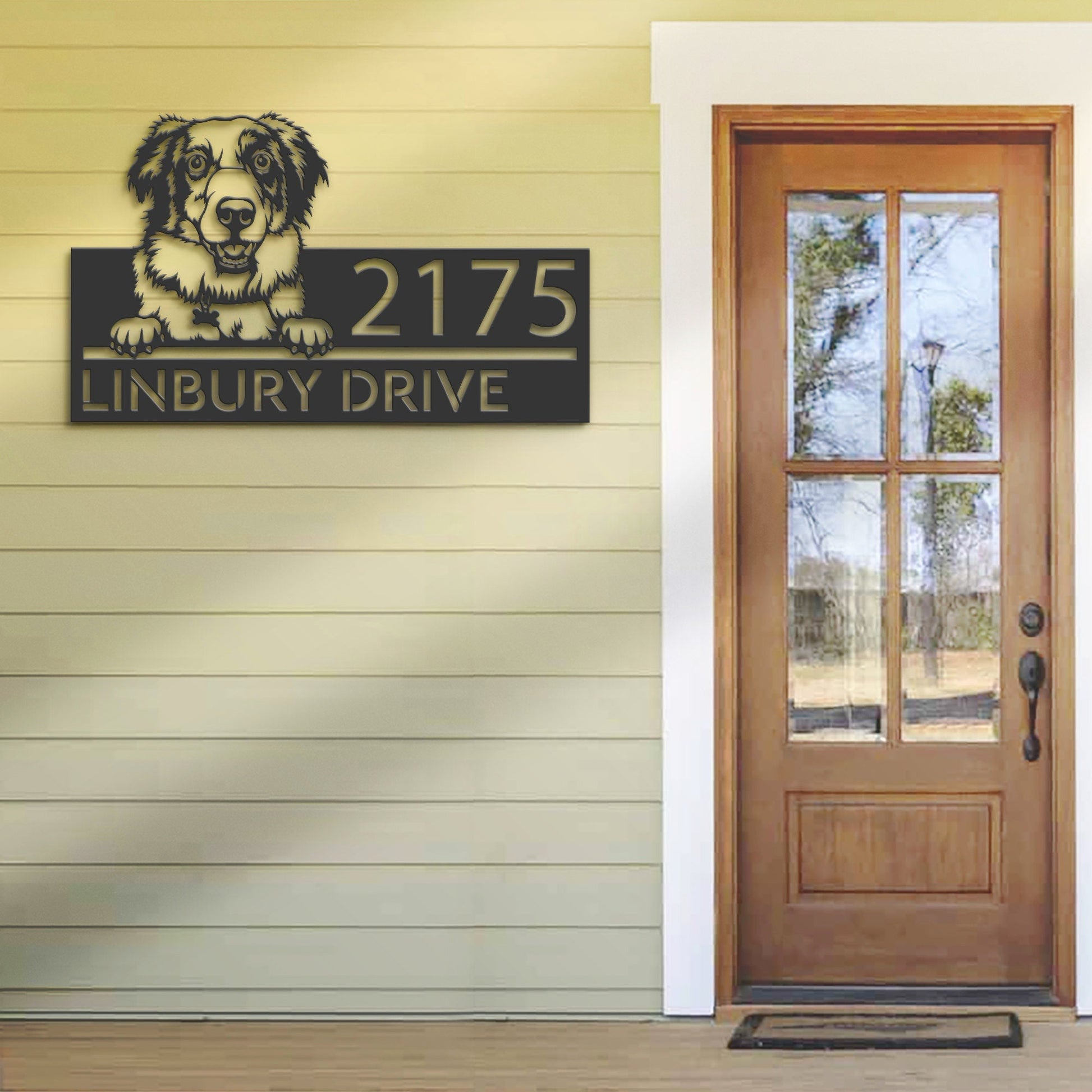 Personalized Australian Shepherd dog, puppy Metal Address Sign House number Hanging Address Plaque Yard Sign Outdoor decor Garden Stake