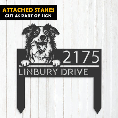 Personalized Australian Shepherd dog, puppy Metal Address Sign House number Hanging Address Plaque Yard Sign Outdoor decor Garden Stake