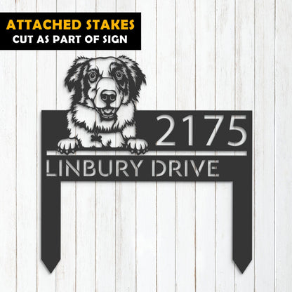 Personalized Australian Shepherd dog, puppy Metal Address Sign House number Hanging Address Plaque Yard Sign Outdoor decor Garden Stake