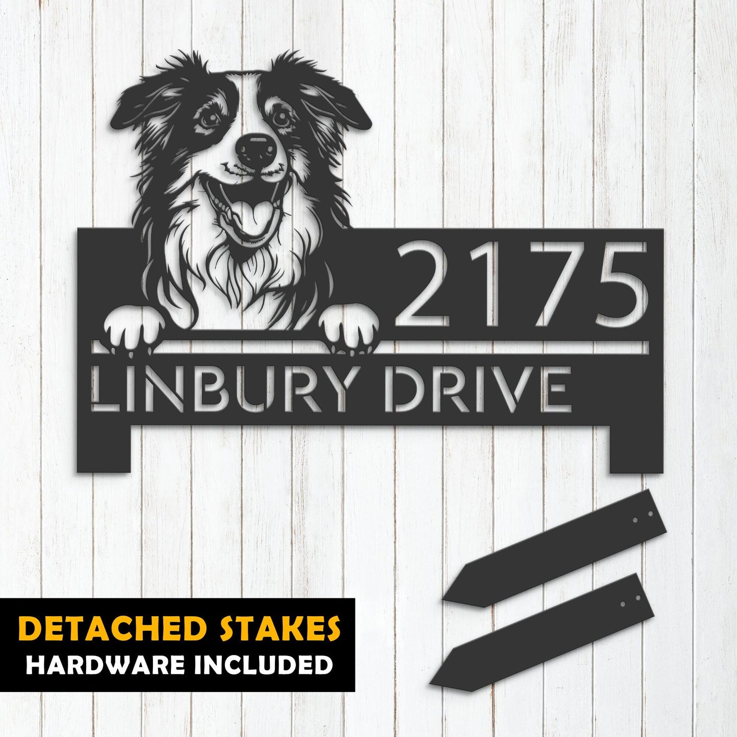 Personalized Australian Shepherd dog, puppy Metal Address Sign House number Hanging Address Plaque Yard Sign Outdoor decor Garden Stake