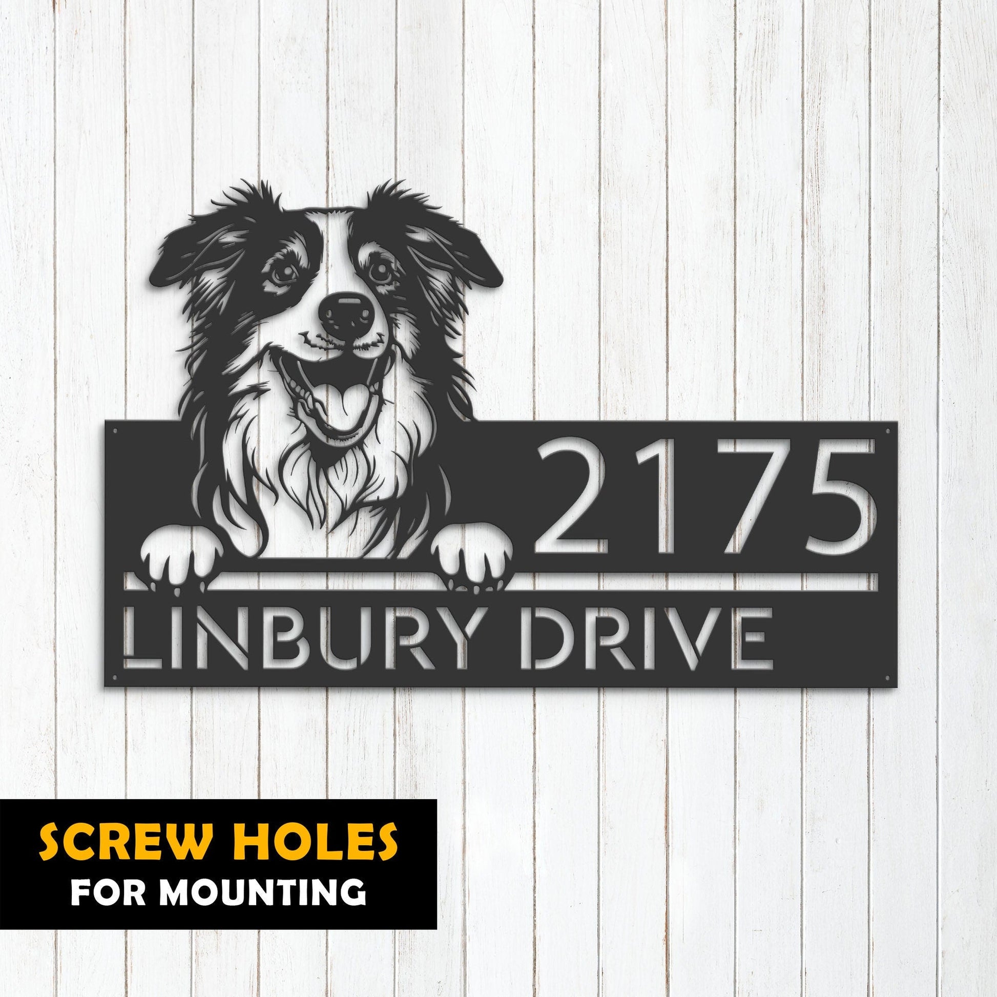 Personalized Australian Shepherd dog, puppy Metal Address Sign House number Hanging Address Plaque Yard Sign Outdoor decor Garden Stake