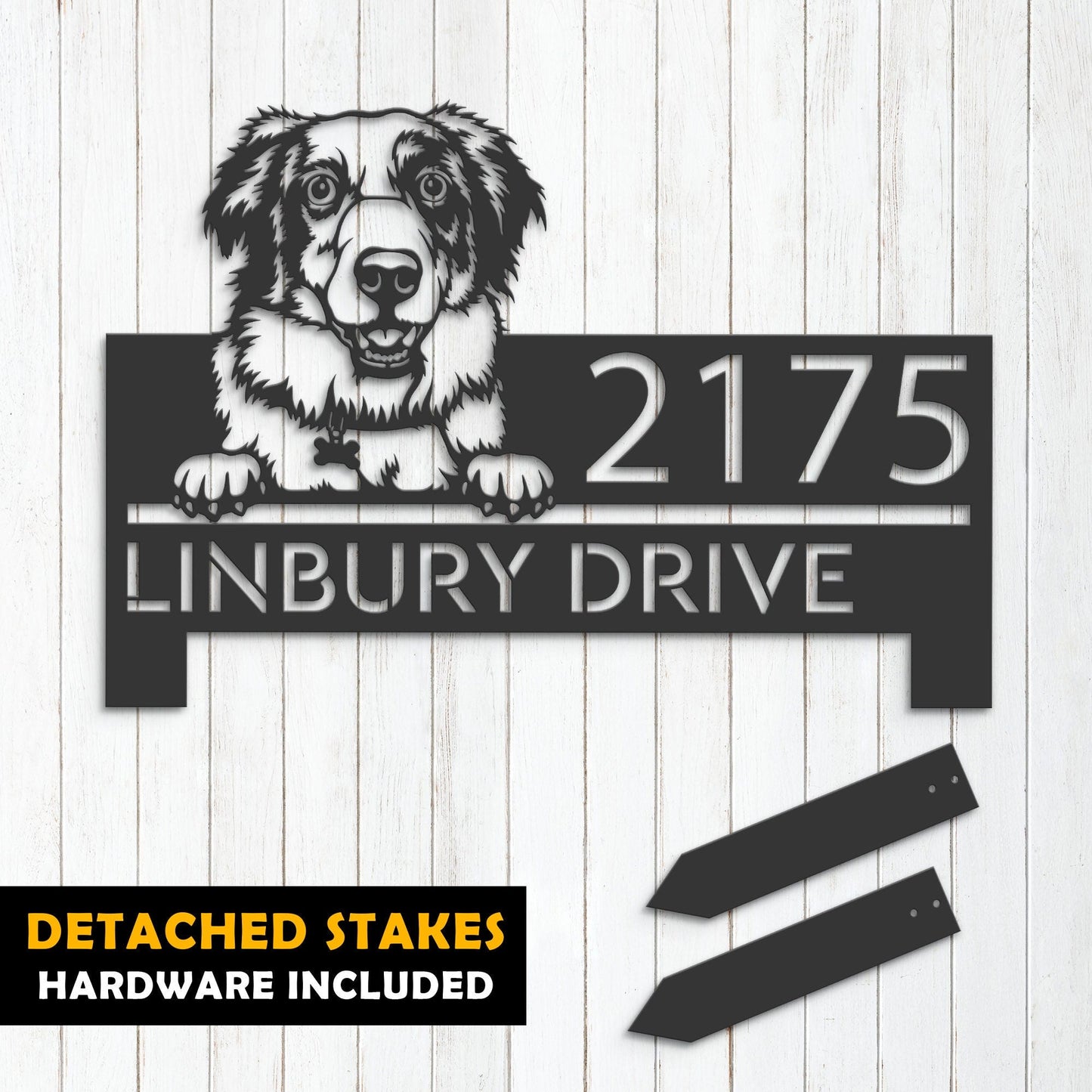 Personalized Australian Shepherd dog, puppy Metal Address Sign House number Hanging Address Plaque Yard Sign Outdoor decor Garden Stake