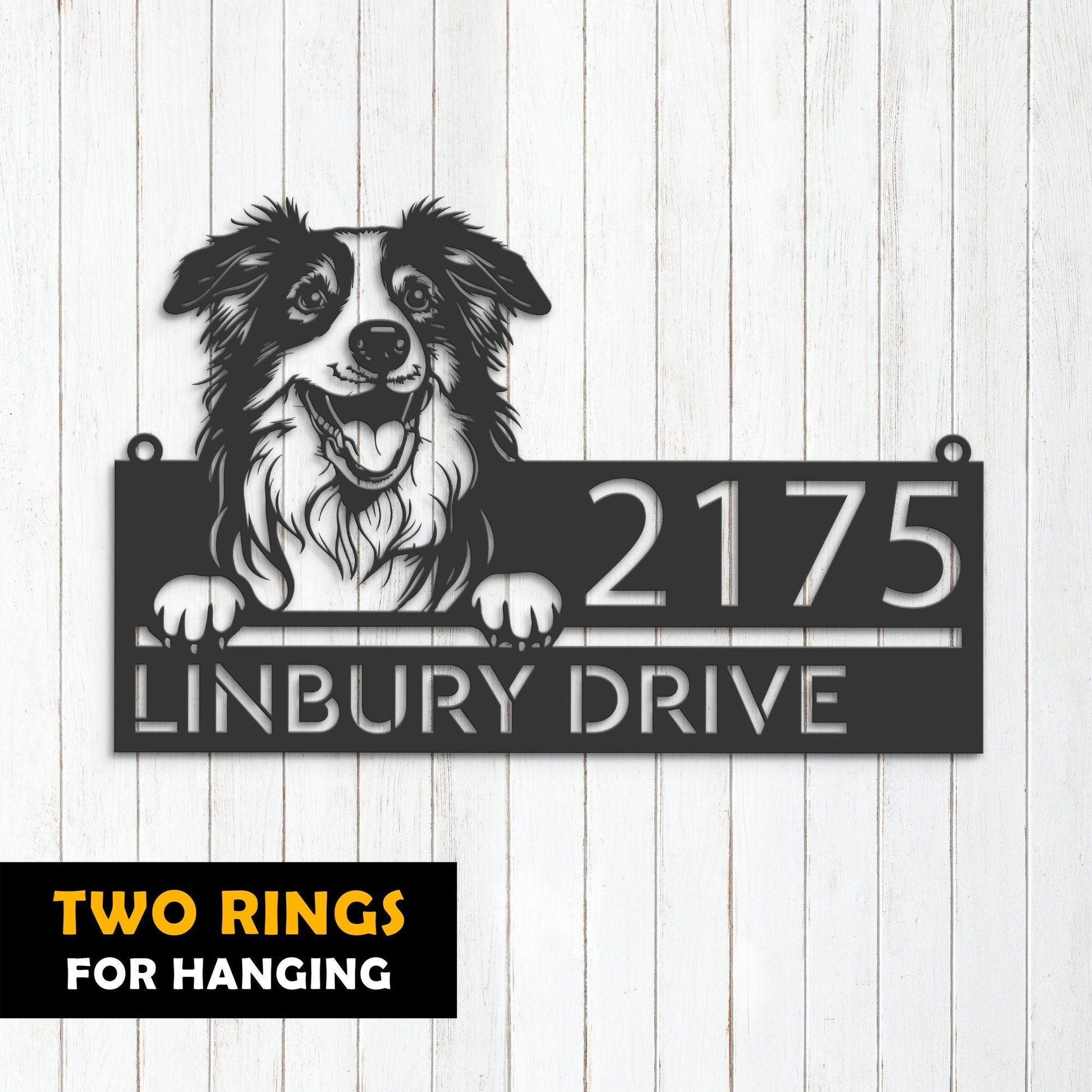 Personalized Australian Shepherd dog, puppy Metal Address Sign House number Hanging Address Plaque Yard Sign Outdoor decor Garden Stake