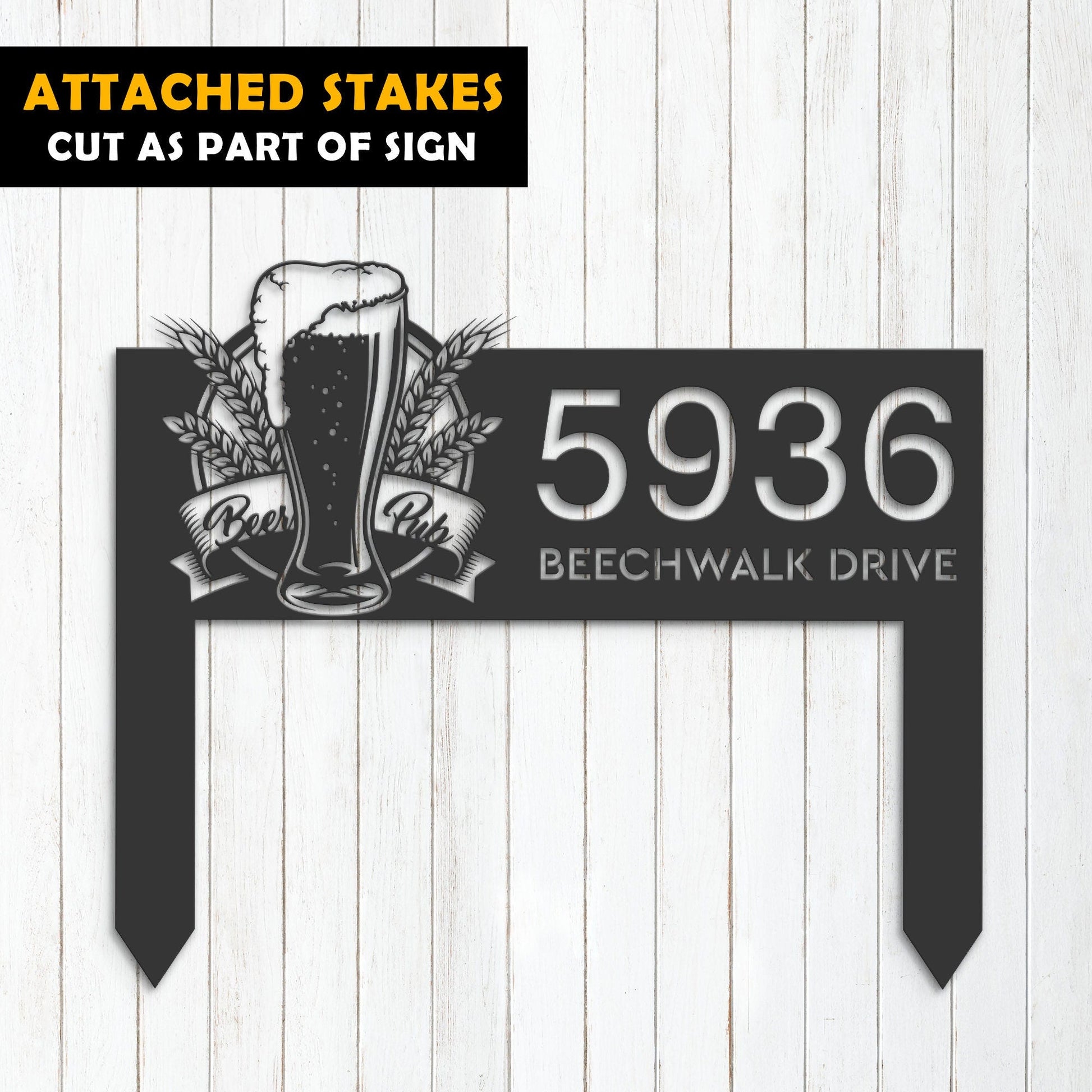 Personalized Beer Pub bar Metal Address Sign House number Hanging Address Plaque Yard Sign Outdoor Sign Garden Stake