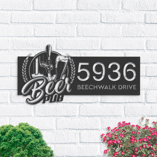 Personalized Beer Pub bar Metal Address Sign House number Hanging Address Plaque Yard Sign Outdoor Sign Garden Stake