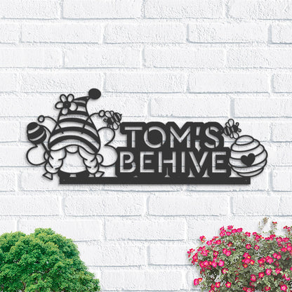 Personalized Gnome bee Metal Garden Sign, Hanging sign Custom Yard Sign With Stake, Outdoor Garden D?cor