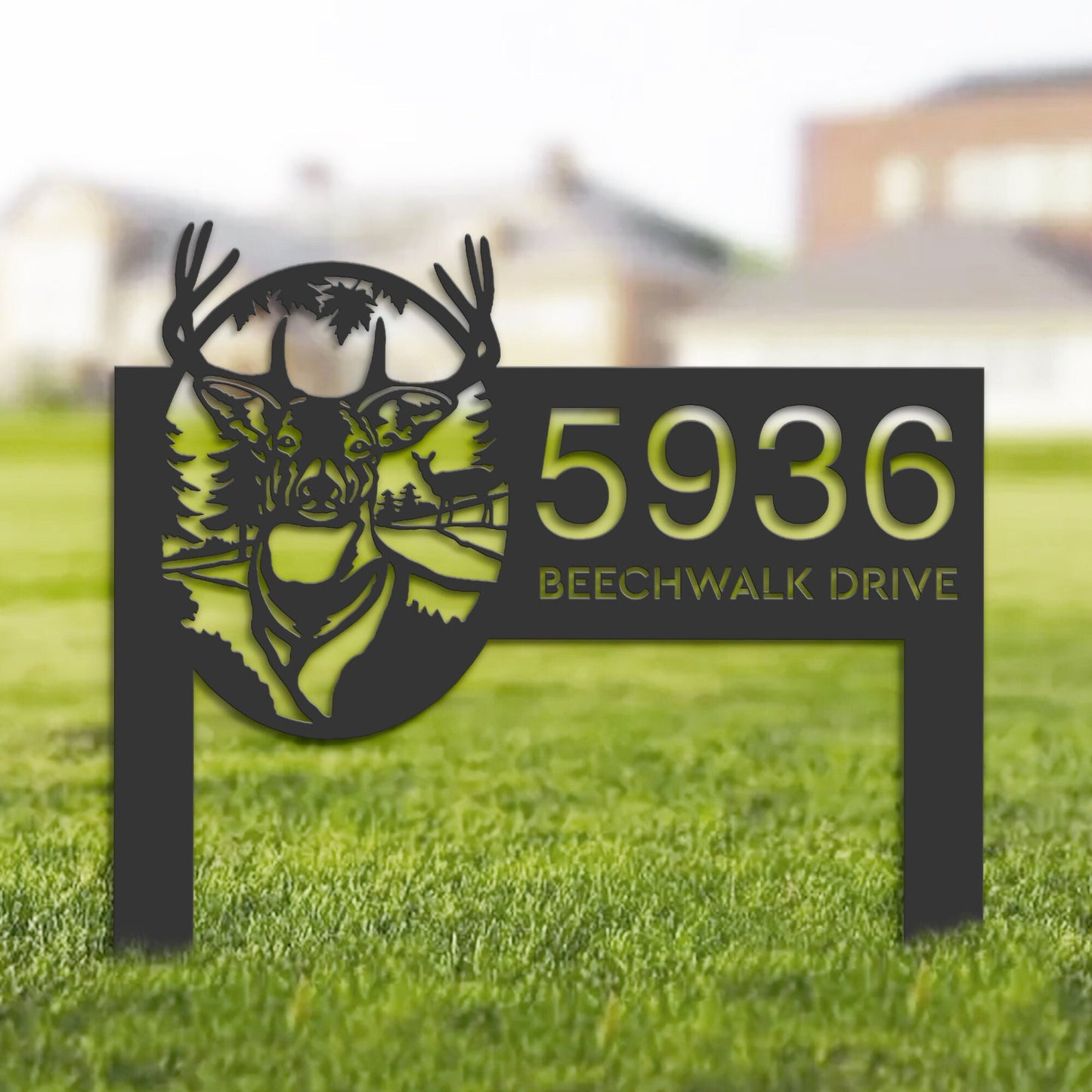 Personalized Deer forest wild life Metal Address Sign House number Hanging Address Plaque Yard Sign, Outdoor Sign Garden Stake