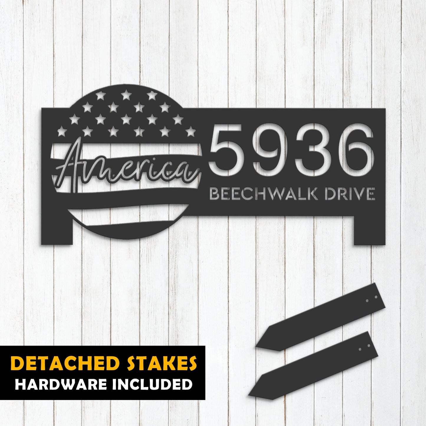 Personalized America US flag 4th of July Metal Address Sign House number Hanging Address Plaque Yard Sign Outdoor decor Garden Stake