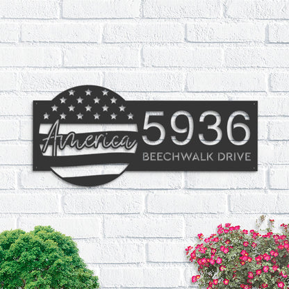 Personalized America US flag 4th of July Metal Address Sign House number Hanging Address Plaque Yard Sign Outdoor decor Garden Stake